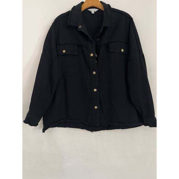 Davi And Dani Rock And Roll Denim Jacket Women M Black Oversized Raw Hem Concert - Picture 3 of 9